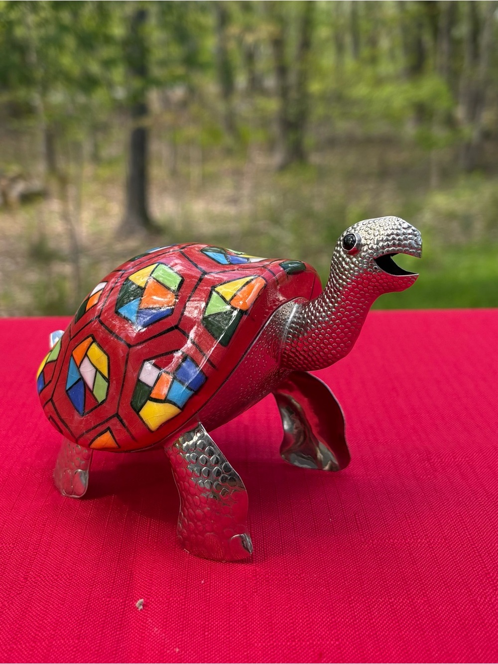 Colorful Red Mosaic Turtle Figurine - Decorative Home Accent